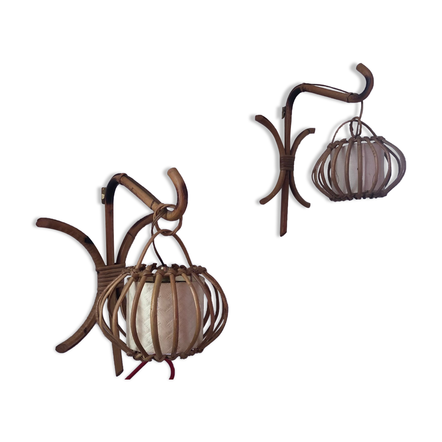 Vintage rattan wall lamps 60s, sold by 2