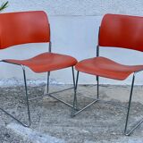 Pair of chairs by David Rowland, US Design, 1976, red metal and chrome