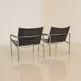 Pair of "SZ02" black leather armchairs by Martin Visser for Spectrum 60's