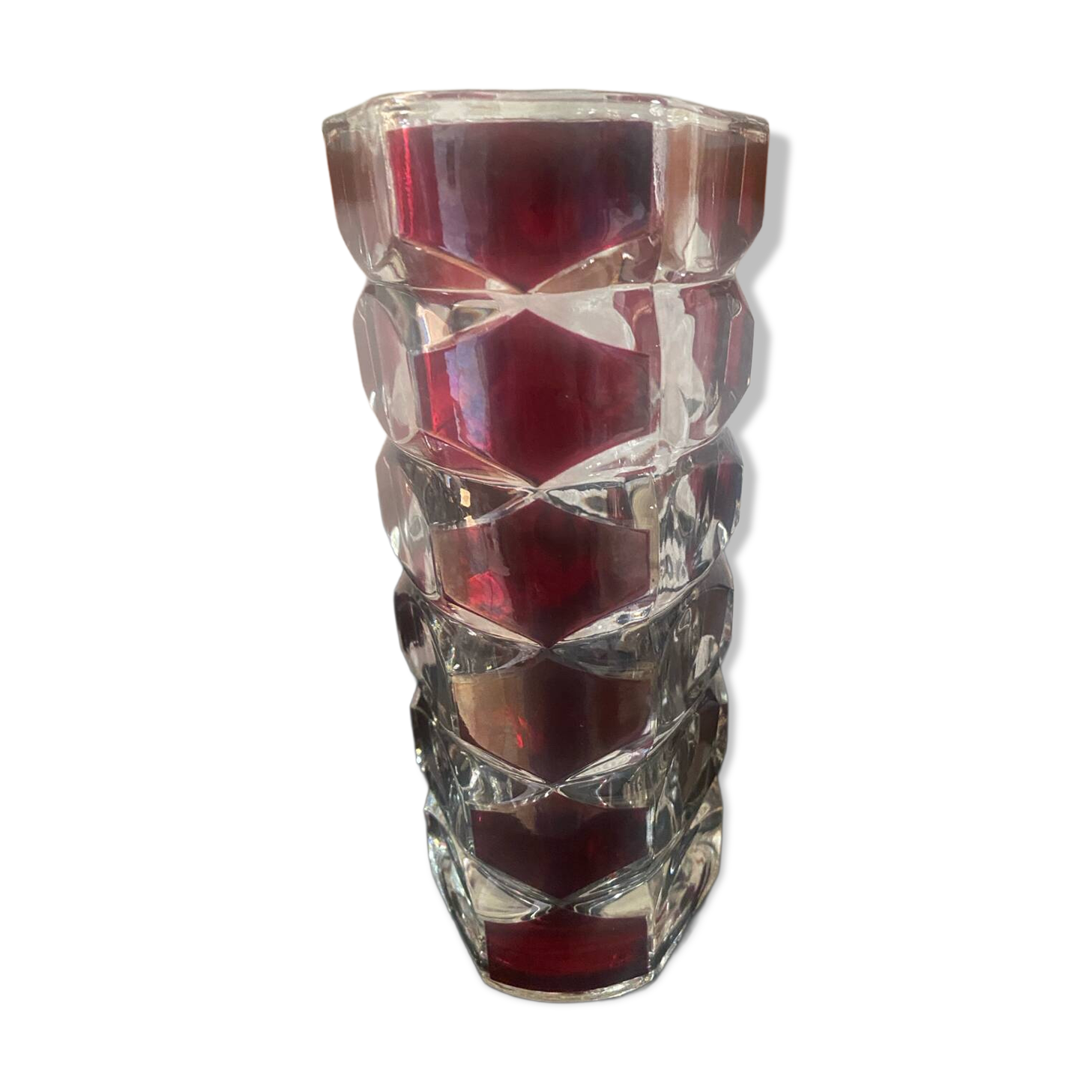 Vintage garnet glass geometric vase