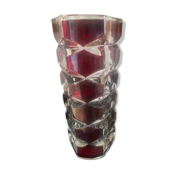 Vintage garnet glass geometric vase