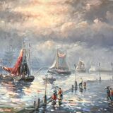Painting seascape sailboats signed vintage