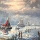 Painting seascape sailboats signed vintage