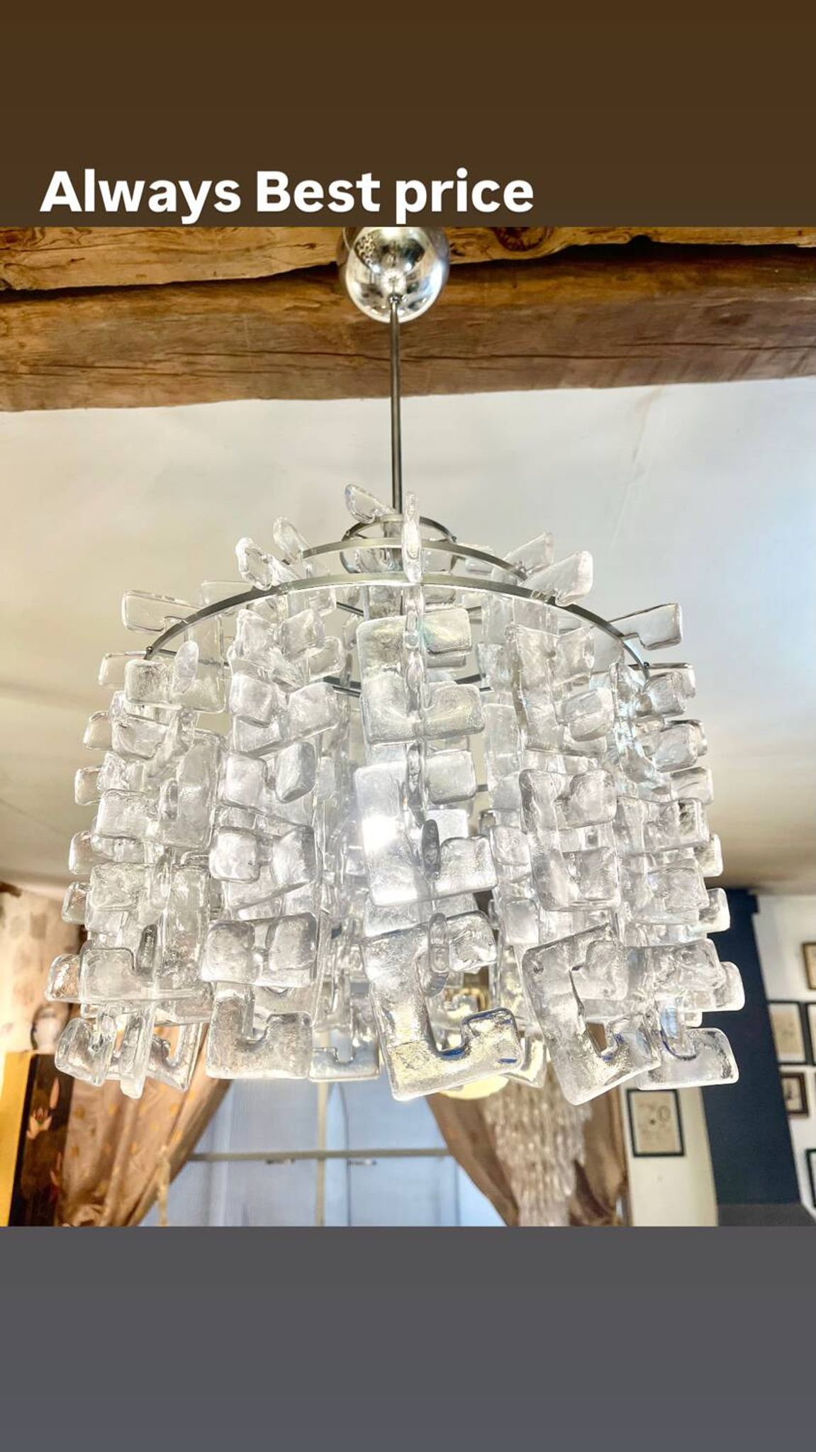 Carlo Nason for Mazzega Murano glass chandelier, Italy 1970.