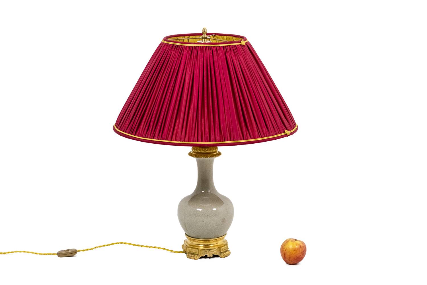 Cracked celadon porcelain lamp with gilded bronze, circa 1880