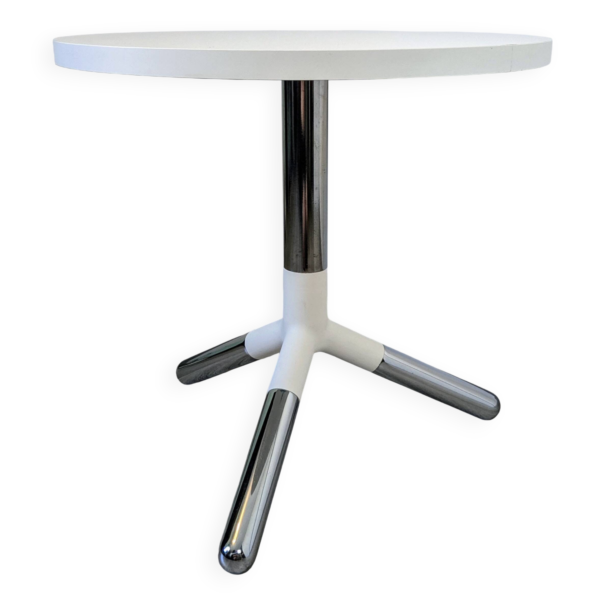 Matéria white side table, contemporary design, chrome-plated metal