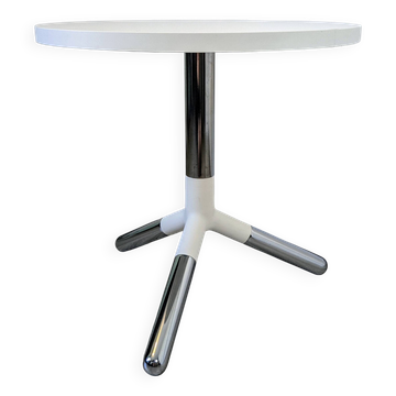 Matéria white side table, contemporary design, chrome-plated metal