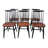 Set of 6 wooden and black slatted chairs