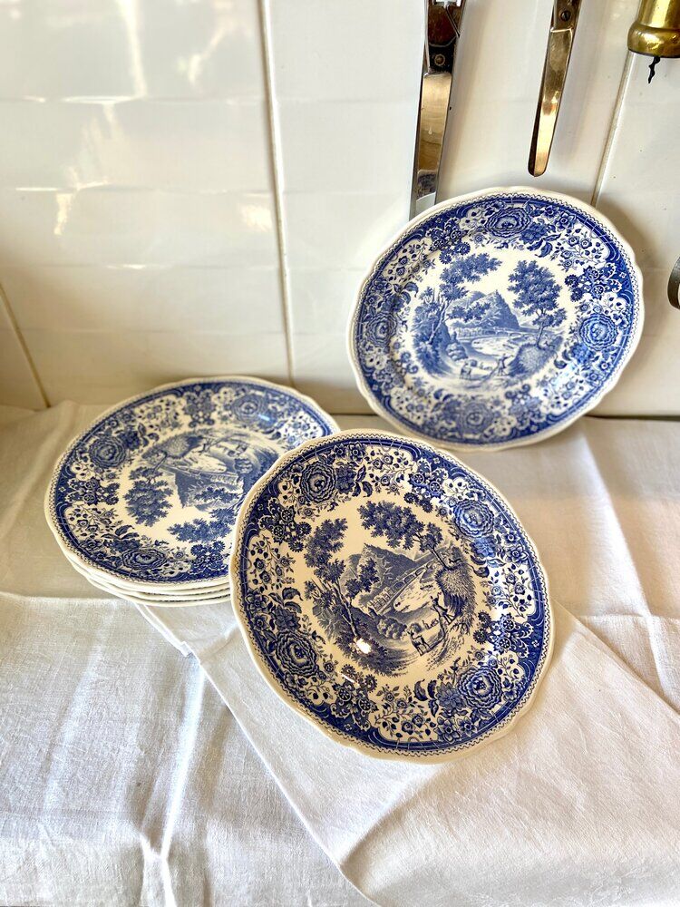 6 Villeroy & Boch plates in blue porcelain, Burgenland service