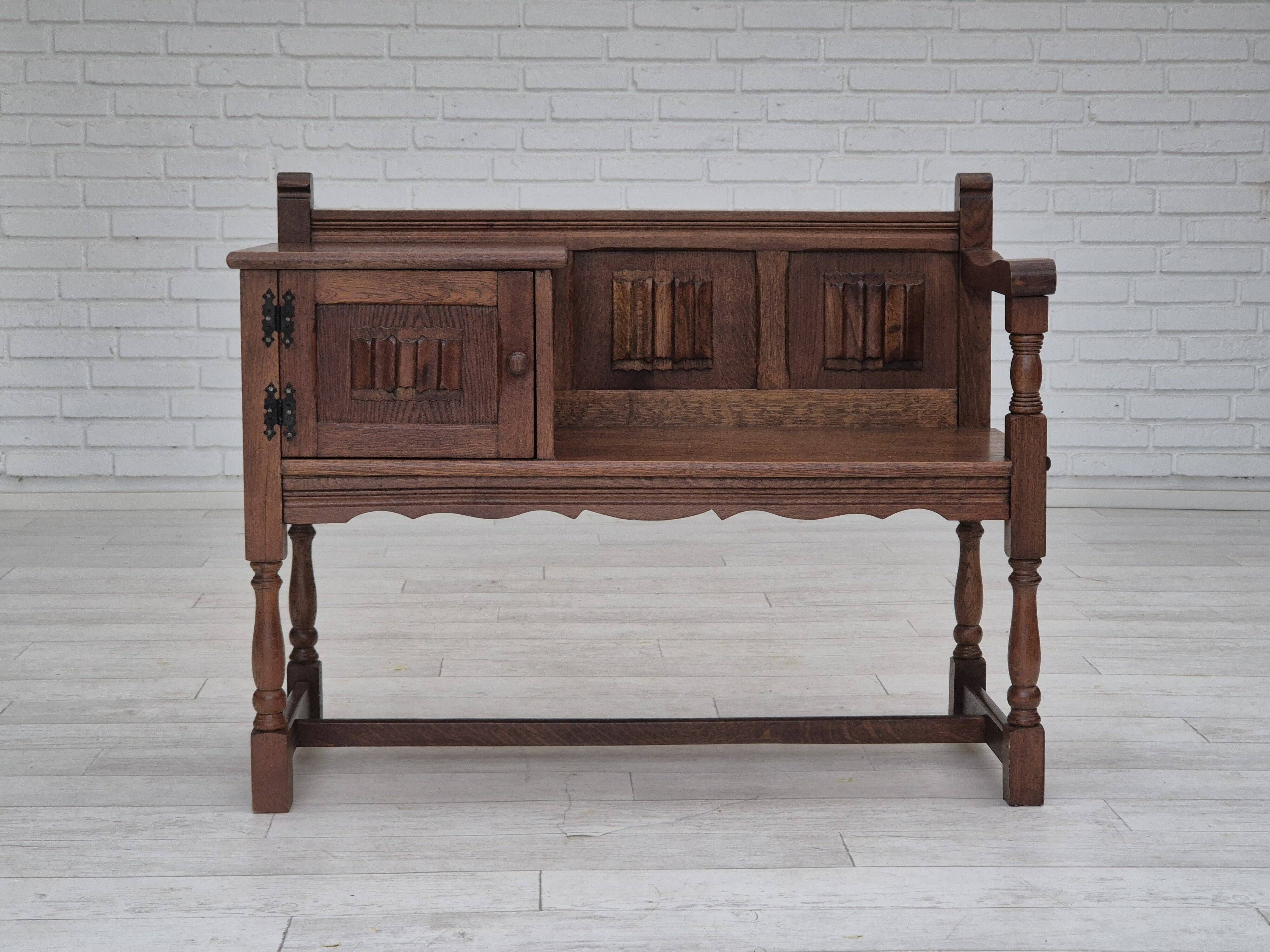 1960s, Danish bench, dark solid oak wood, plywood.