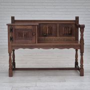 1960s, Danish bench, dark solid oak wood, plywood.