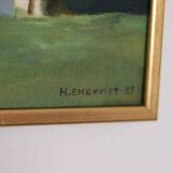Original Swedish oil on canvas – “Landscape with Farm” by H. Engkvist – dated 1983 – vintage & framed – 41 × 50 cm (16.1" × 19.7")