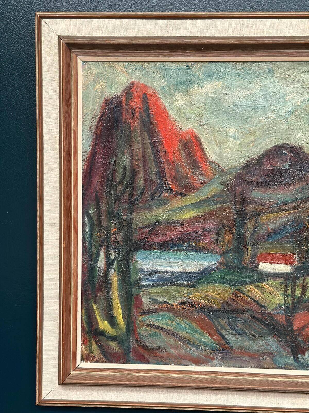 Original Mid Century Swedish Oil On Canvas – “Hut Between Hills” By B. Elvsfedt – 1962 – Vintage & Framed – 83 × 70 Cm (32.7" × 27.6")