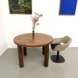 Table ronde moderniste chêne massif, piètement cylindrique pin, DLG Perrian