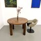 Modernist round table, solid oak, cylindrical pine base, DLG Perrian.
