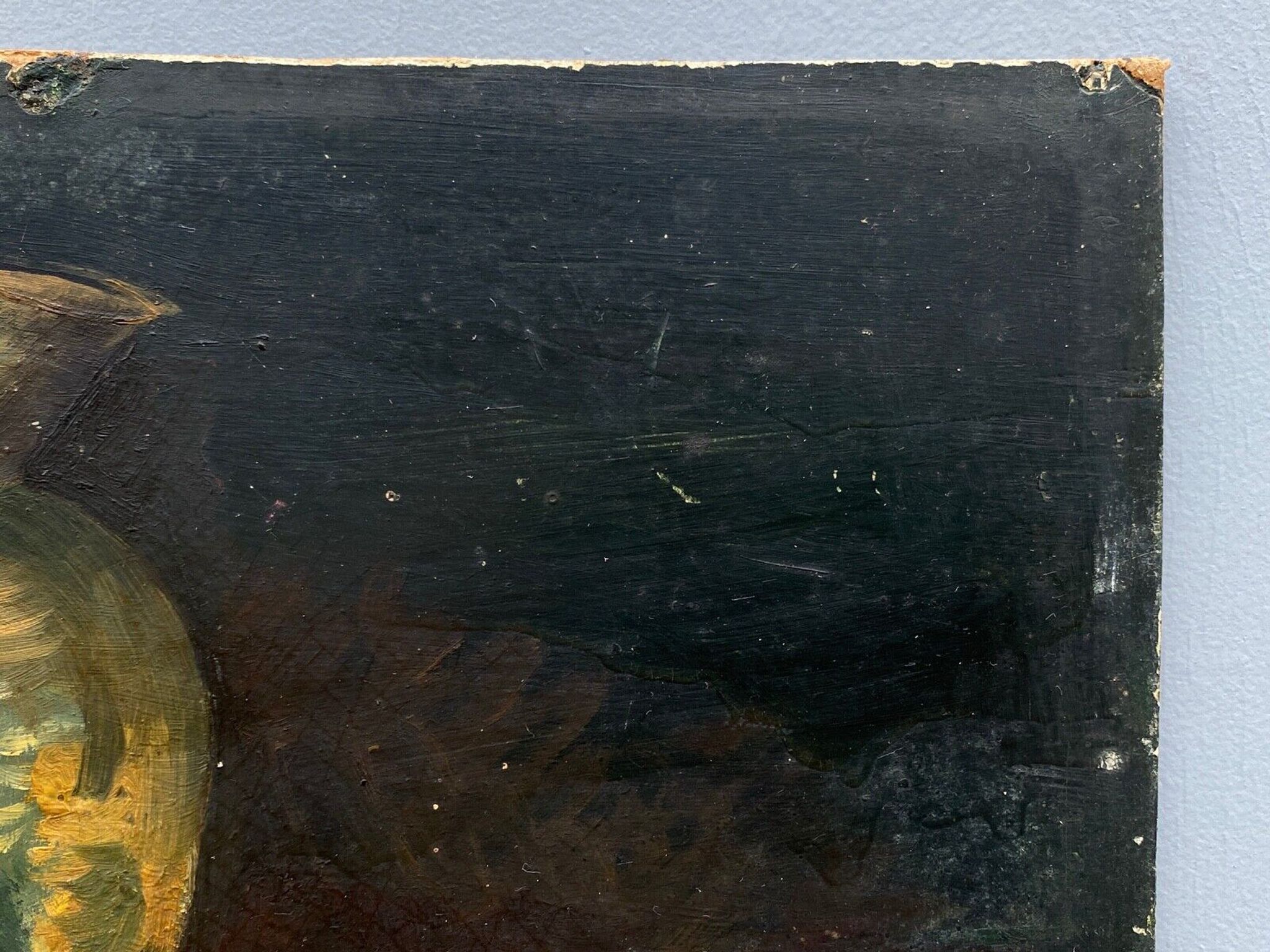Oil on cardboard still life with pitcher and onions early twentieth century