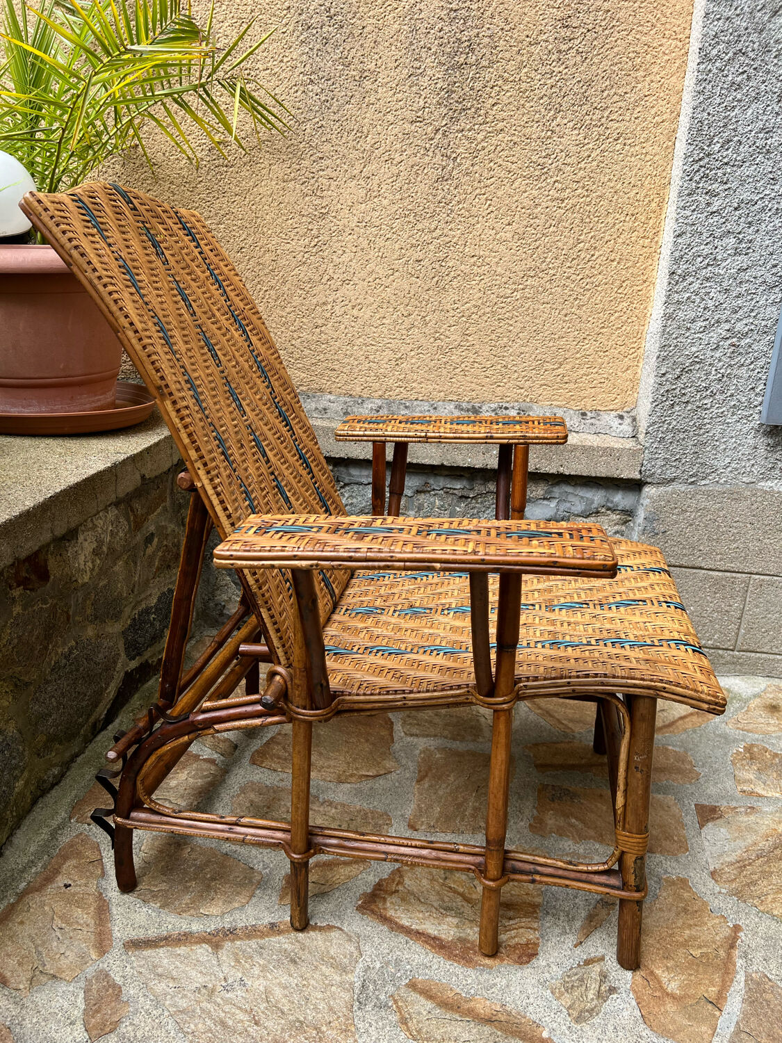 Vintage rattan and wicker deckchair
