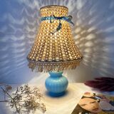 Chatard blue opaline bedside lamp, hook lampshade