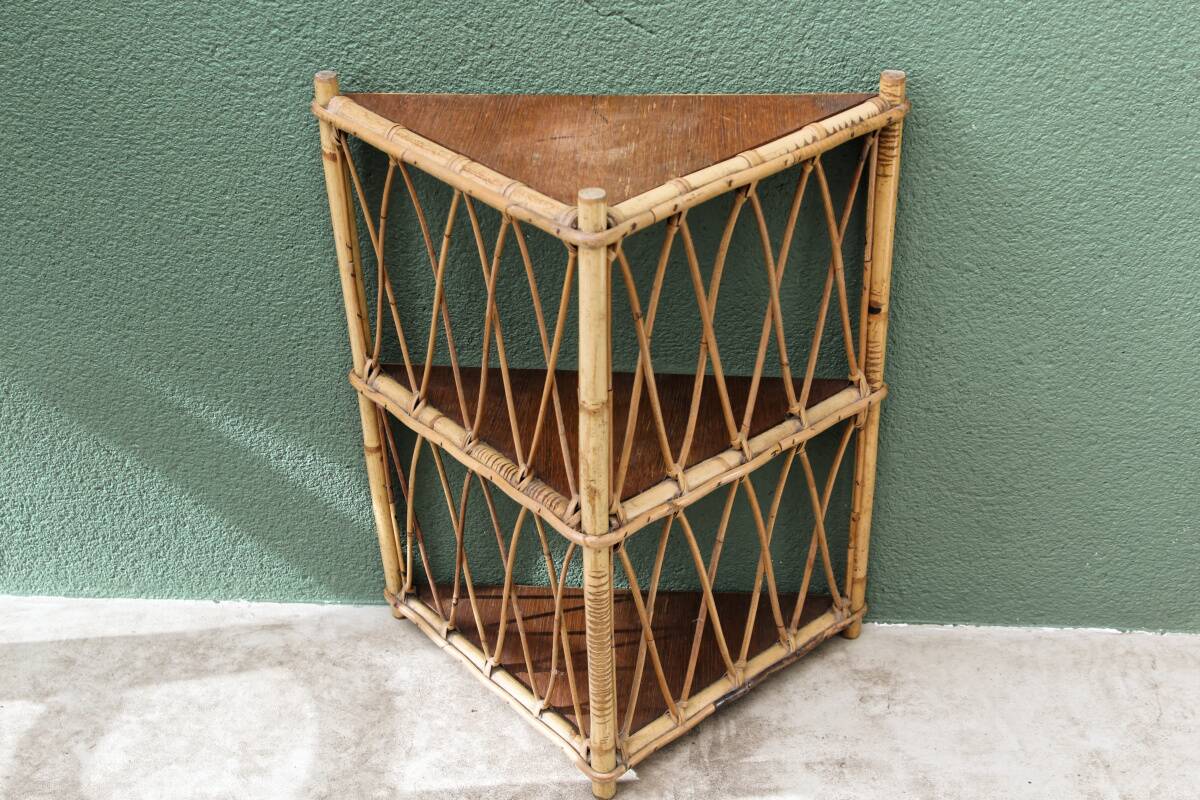 Rattan corner shelf
