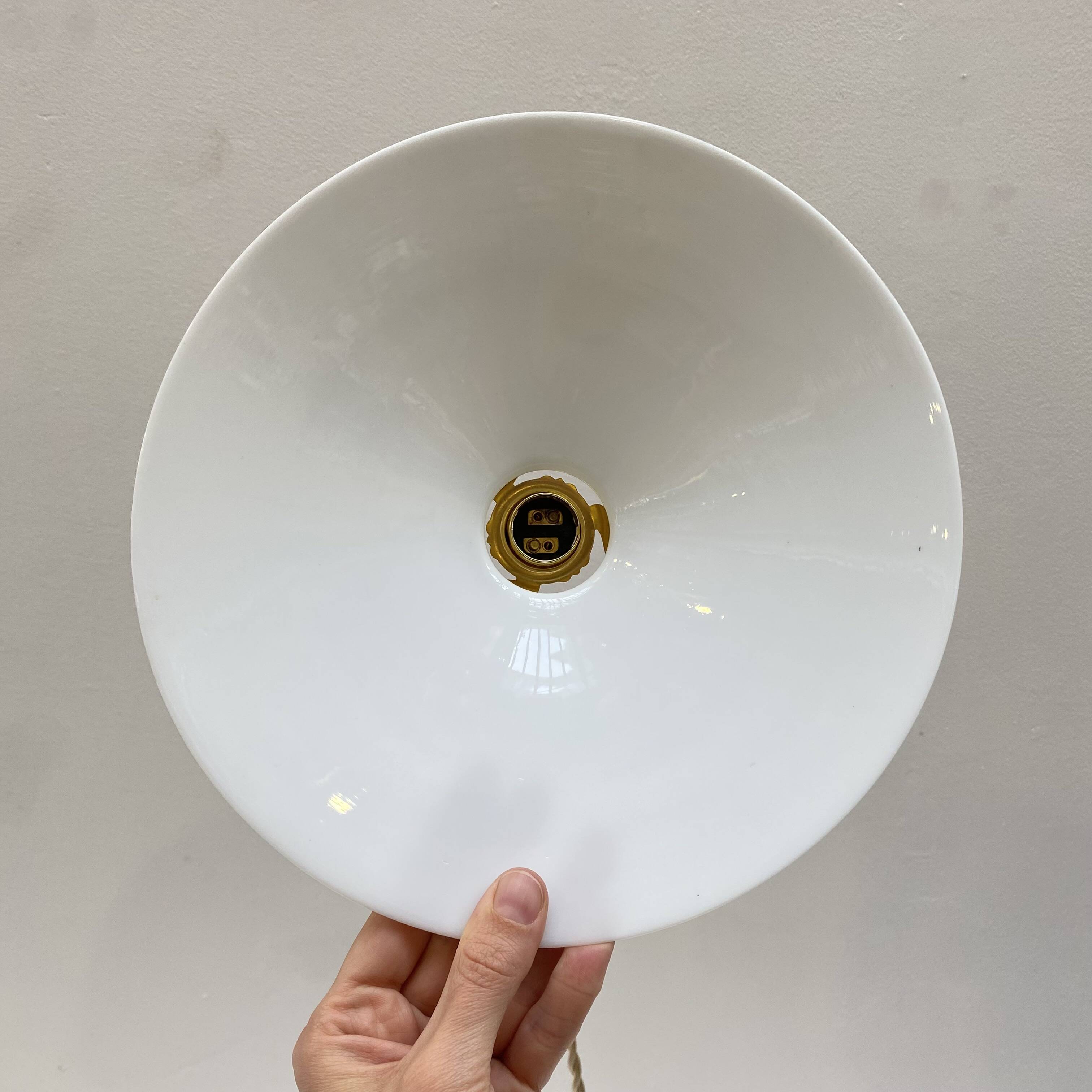 Pair of white opaline pendant lights