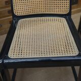 Set of 6 Vintage caned chairs in black lacquered wood, original 1970