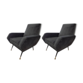 Paire de fauteuil en velours gris