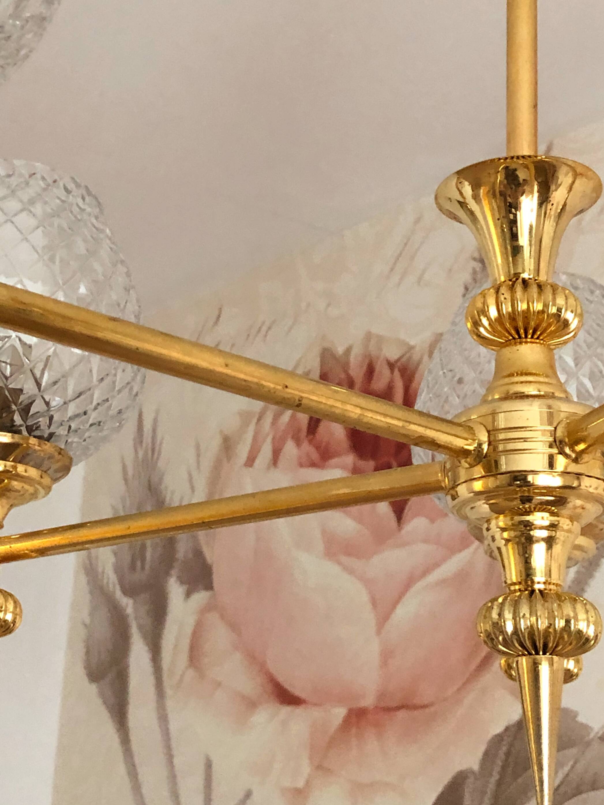 Vintage 5-light chandelier in glass and brass