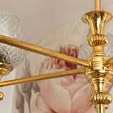 Lustre 5 feux vintage en verre et laiton