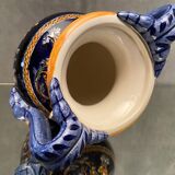 Vase on pedestal with handles in earthenware Gien Italian Renaissance decoration