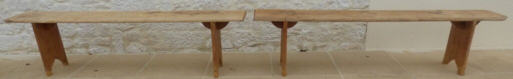 Two benches in their solid wood patinas