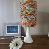 vintage white metal lamp, 70's flower power style shade