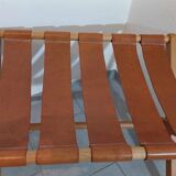 Hocker / Puff Leder & Holz années 1970