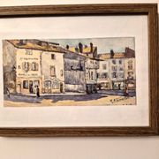 Old watercolour signed marius alamartine "hôtel de la halle" in charlieu