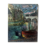 Tableau  "Les quais" 50's signé Truchetet