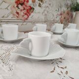 Set of 8 espresso coffee cups and white Limoges porcelain sub-cups scallops
