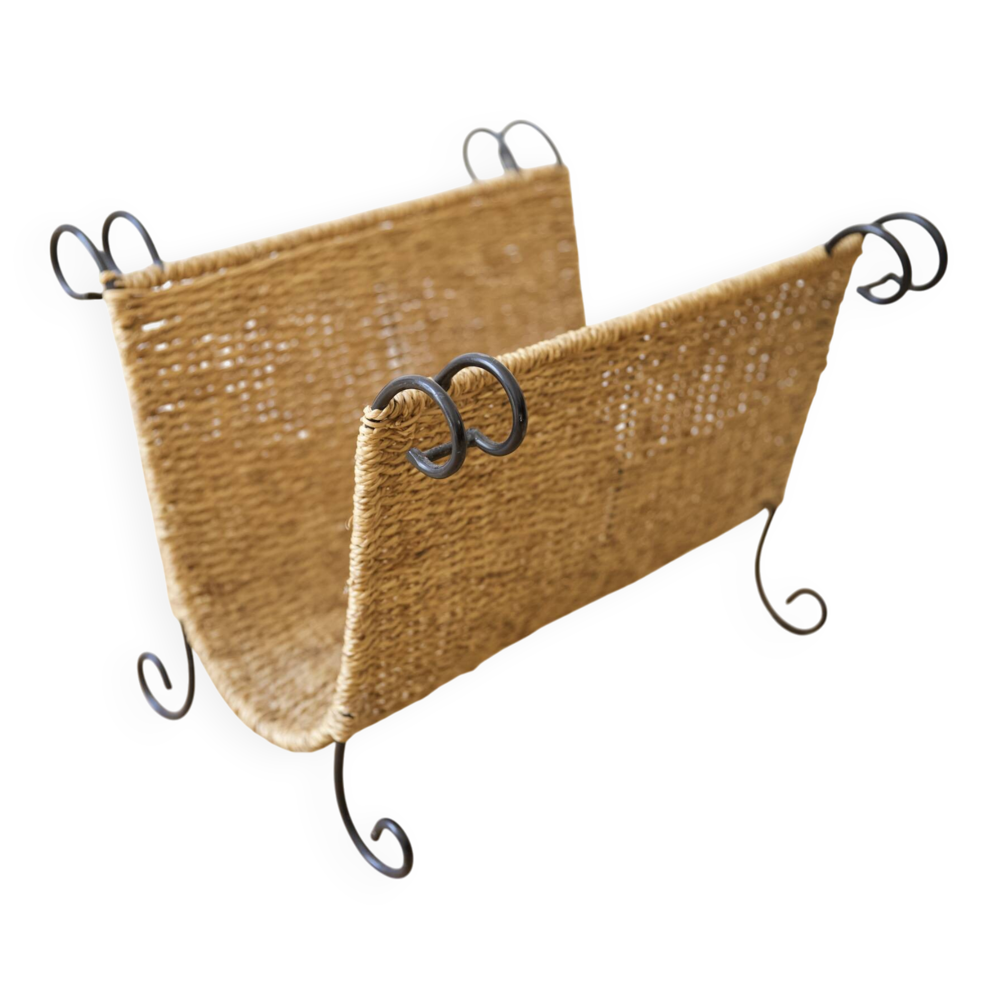wicker and wrought iron magazine rack