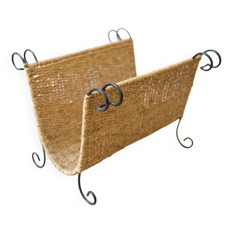 wicker and wrought iron magazine rack