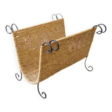 wicker and wrought iron magazine rack