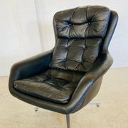 Vintage Danish swivel chair in black leather by Bramin