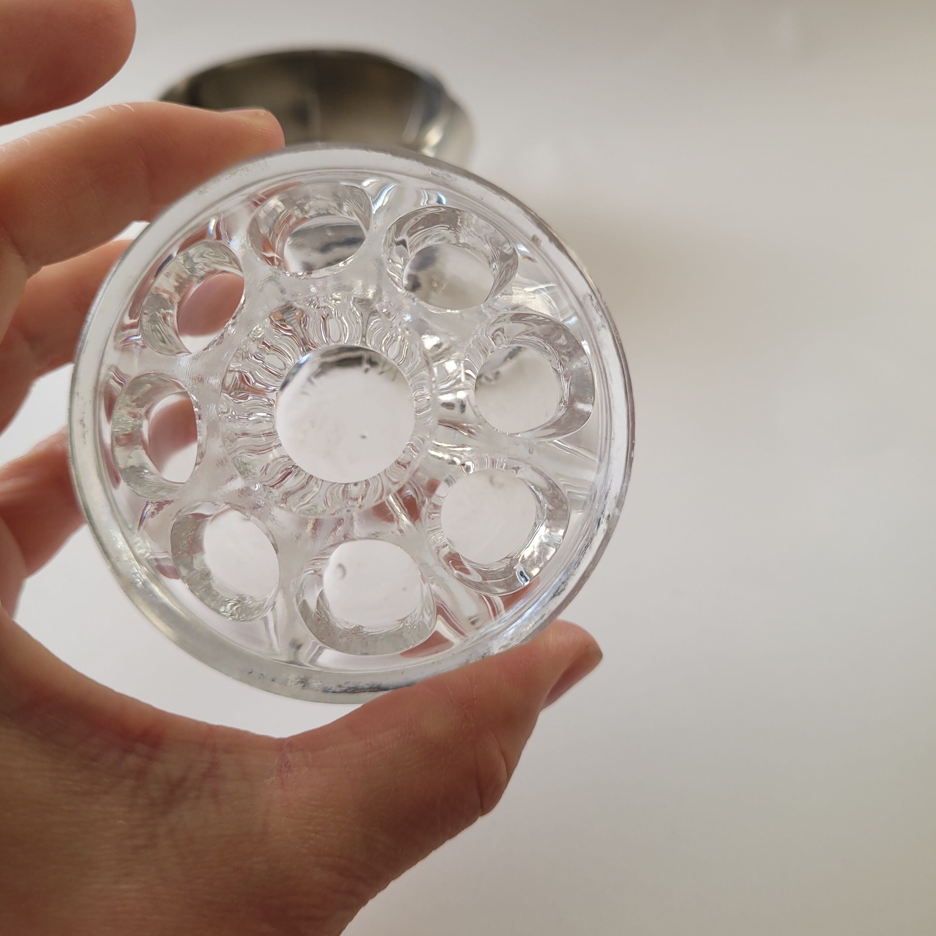 Flower holder tin and glass, 70s