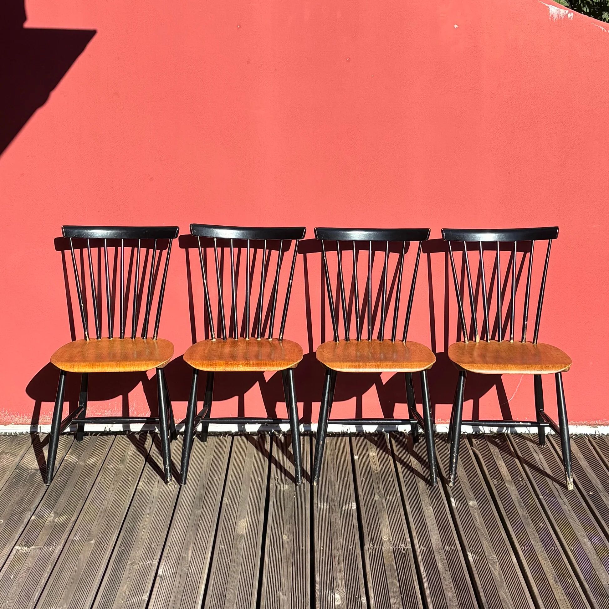 Set of 4 chairs by Sven-Erik Fryklund for Hagafors, Sweden, 1960s.