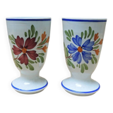 2 antique earthenware mazagrans with hand-painted floral decoration