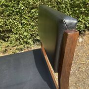Set of 6 vintage teak chairs with black Skaï.