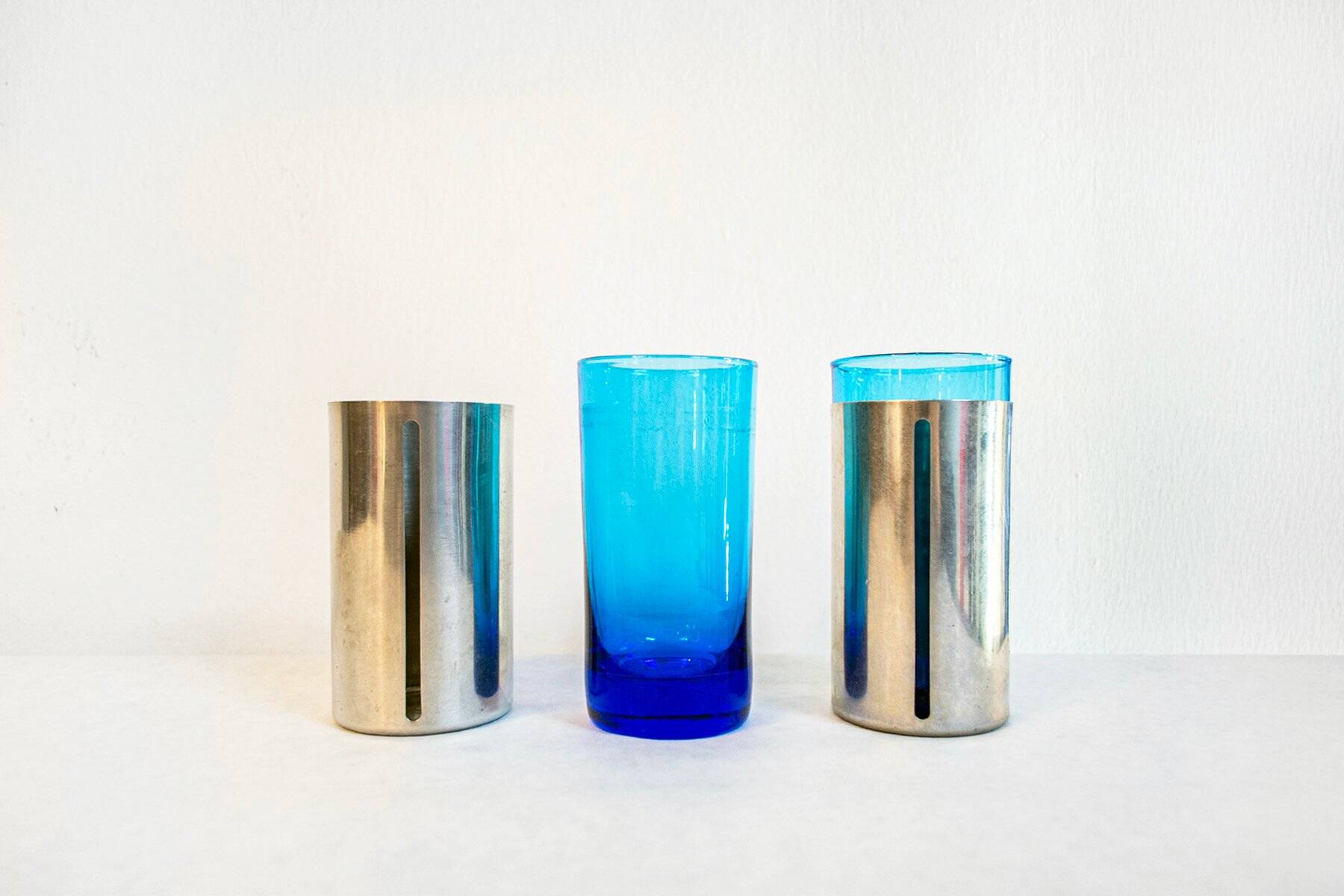 Verres recouverts d'étain, années 70, lot de 2