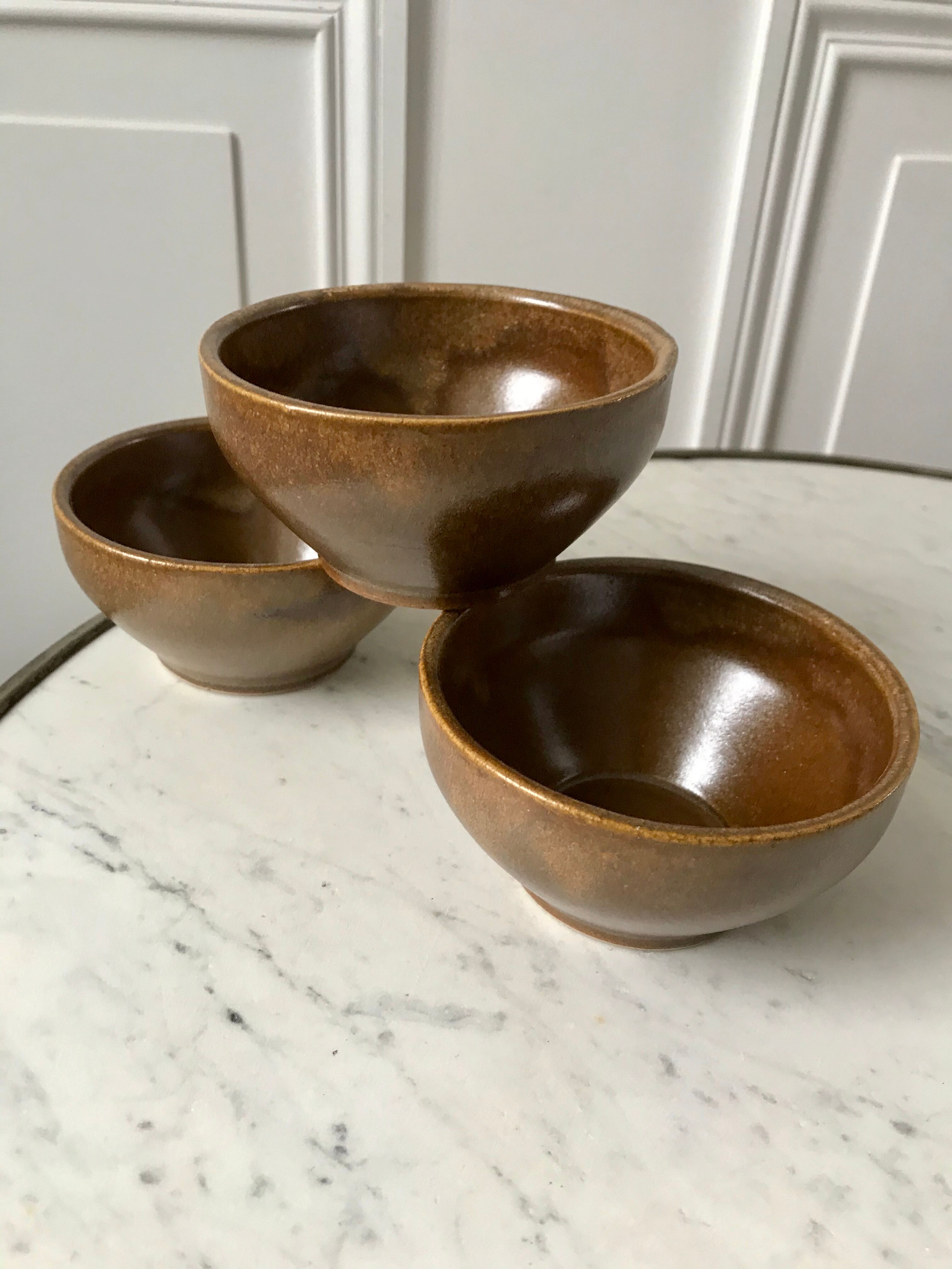 Trio de bols en grès années 70