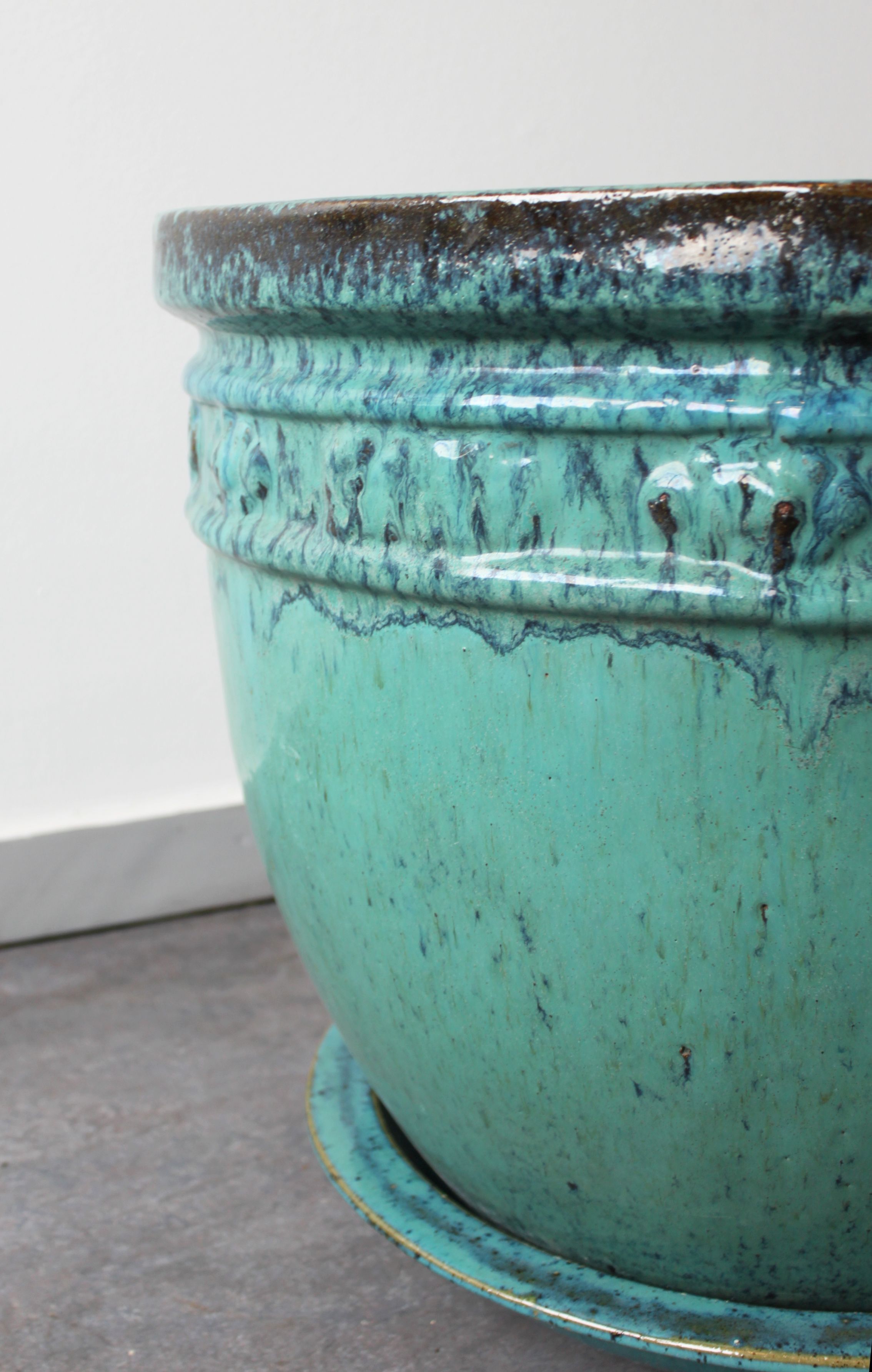 Glazed terracotta planter, handmade, 20th century