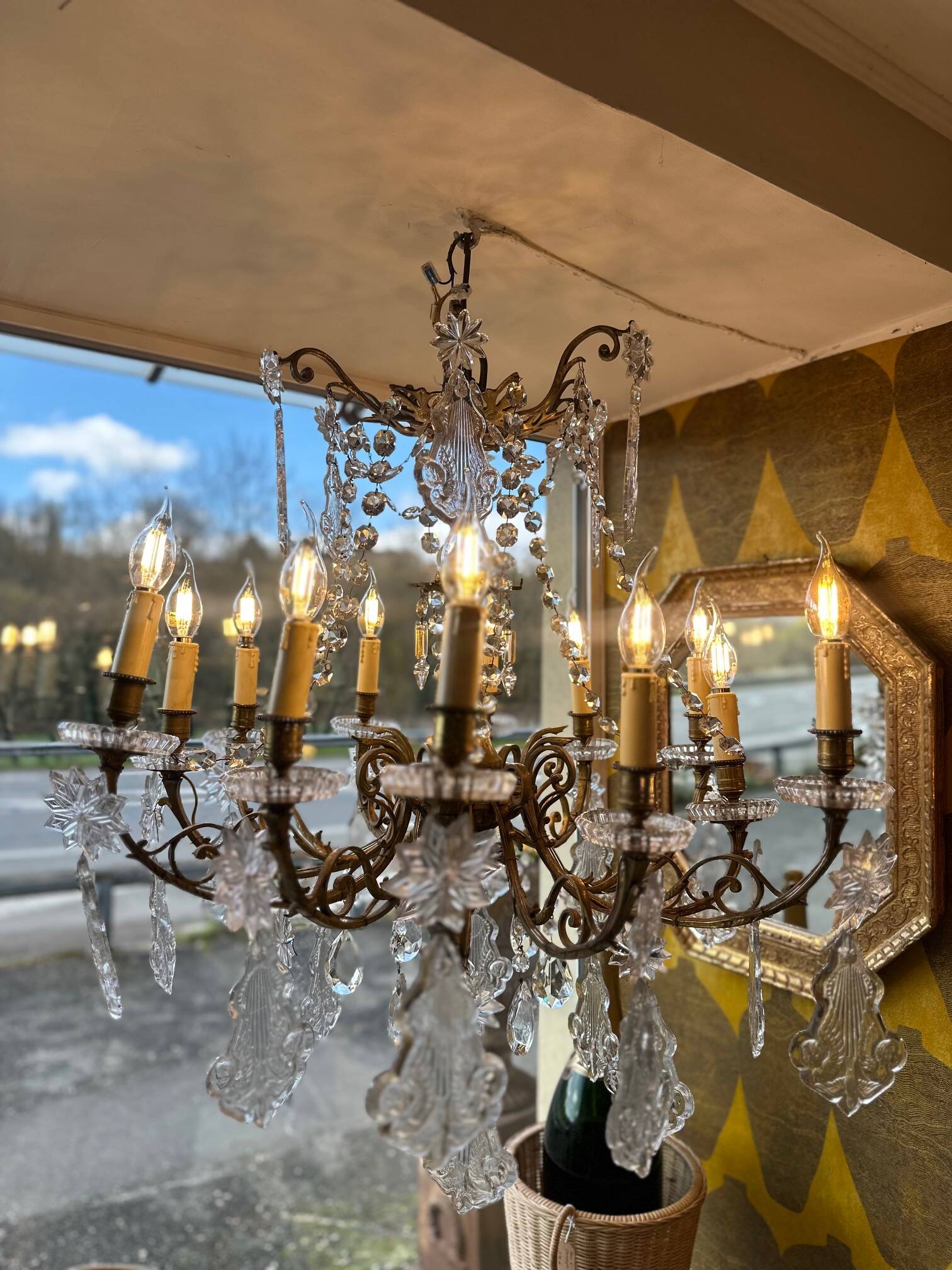 Crystal and bronze chandelier