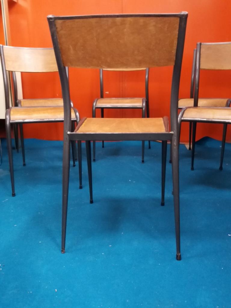 Lot of 6 school chairs wood metal 70s