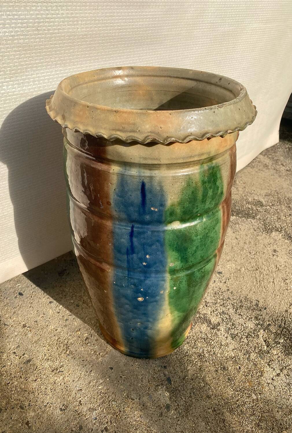 Large ancient glazed terracotta vase from southern France.