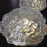 Pair of ice glass and brass wall lights by Limburg / vintage 60s-70s